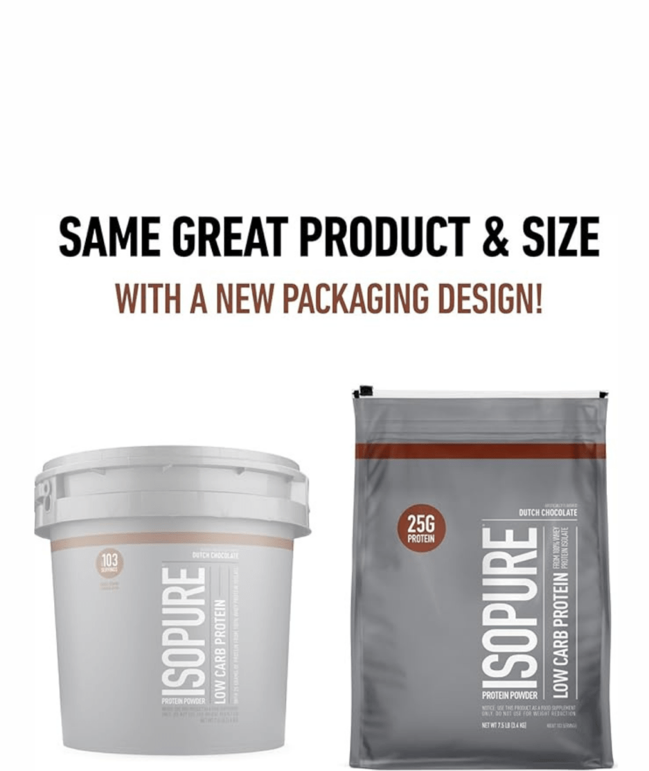 "Discover Isopure Dutch Chocolate protein powder, a low carb, high-quality protein supplement with 25g protein per serving. Available in a 103-serving container."