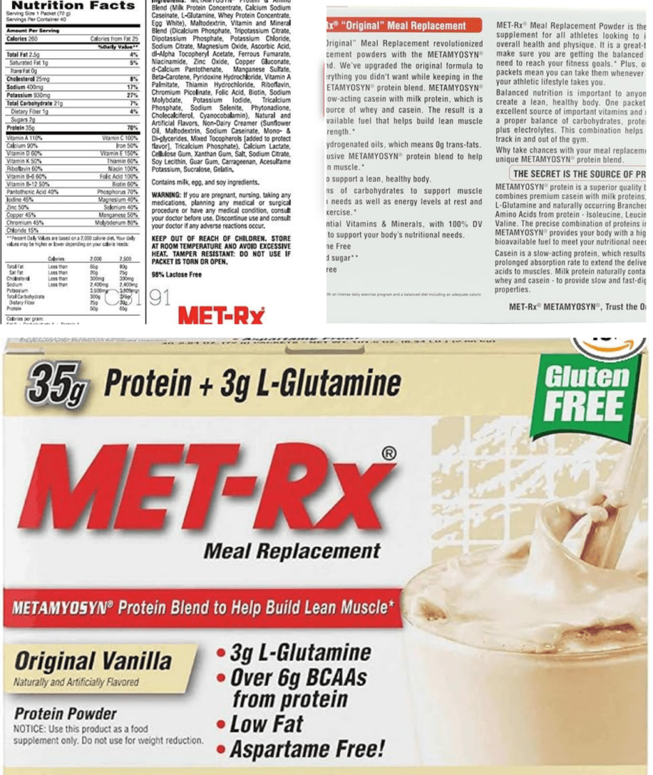 Power Up with MET-Rx: 40 Packets of Original Vanilla Powder